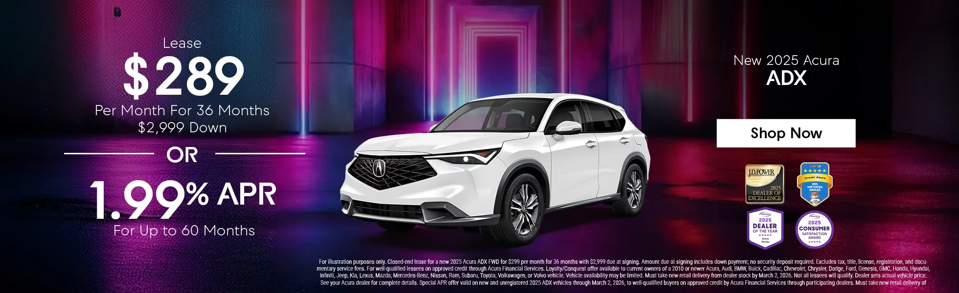 New 2025 Acura ADX SUV Lease $289/Mo For 36 Mo $2,999 Down