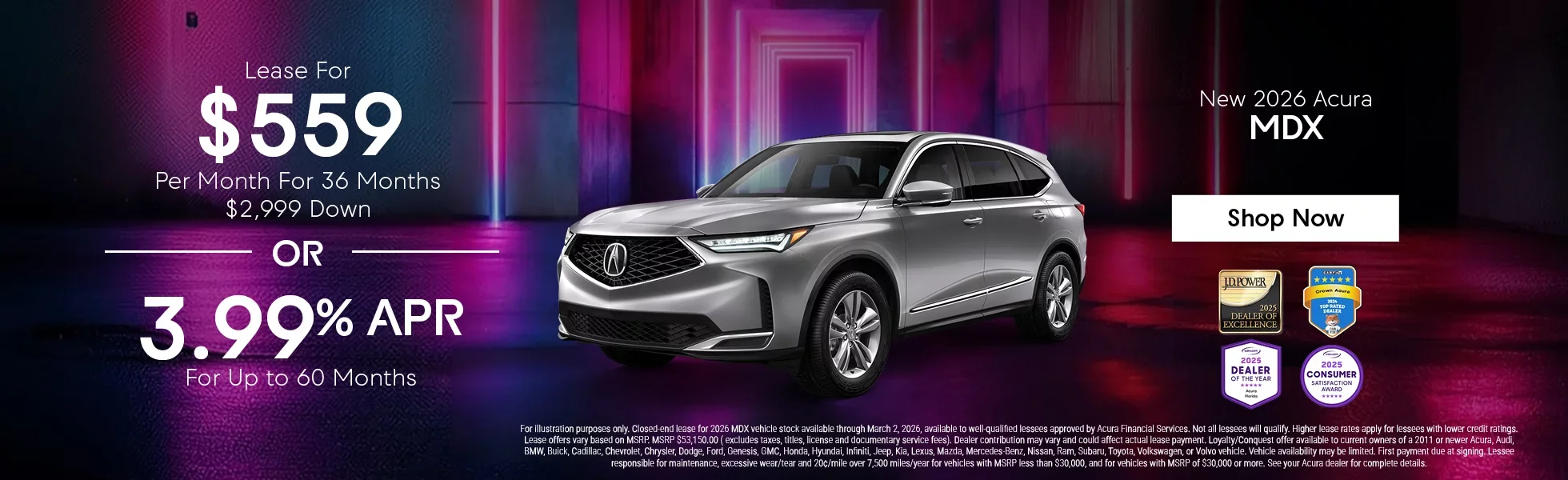 New 2026 Acura MDX SUV Lease For $559/Mo For 36 Mo